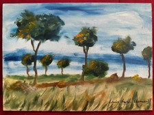 WINSTON CHURCHILL oil painting on  canvas, vtg stamped signed