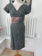 1950-60’s’s vintage LADY IN BLACK teal fitted lace cocktail dress, 40R /Uk12