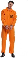 Prisoner Costume Orange Overall Jumpsuit Convict Stag Do Fancy Dress One size.