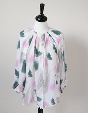 Tucker Silk Blouse - Cream / Pink / Green  - Label S-  Fit L / UK 14