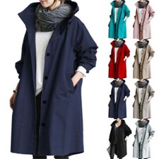 Womens Oversize Hooded Trench Coat Outdoor Ladies Wind Raincoat Forest Jacket