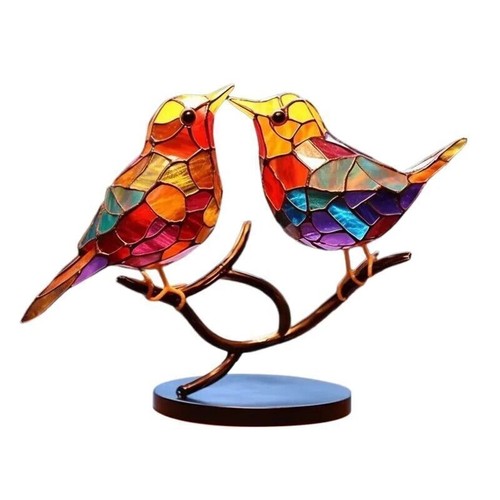 Stained glass birds branch - glass,