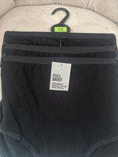 M&S COLLECTION 3 Pack Cotton Rich Full Briefs Black Size 12 BNWT Marks & Spencer