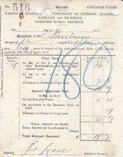 Stanwix Parish, Carlisle Rural District 1911 Rates Received Receipt Ref 48754