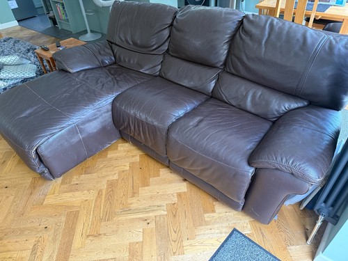Brown leather chaise - leather,