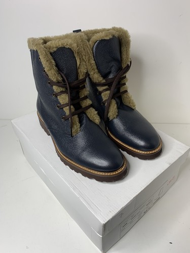 Leather fur lined navy ankle - fur,