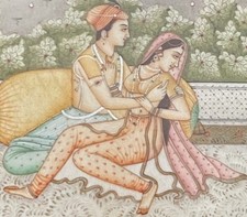 Antique 19th Century Mughal Framed Miniature Painting on Bone of Indian Lovers