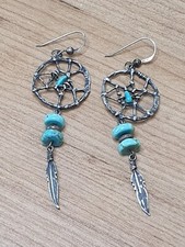 925 Silver Native American Navajo Turquoise Dream Catcher Earrings