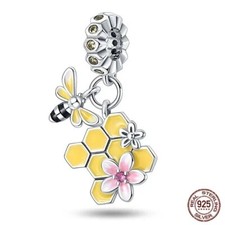 Honeycomb and Honey Bee Dangle Charm For European Bracelets S925 Sterling Silver