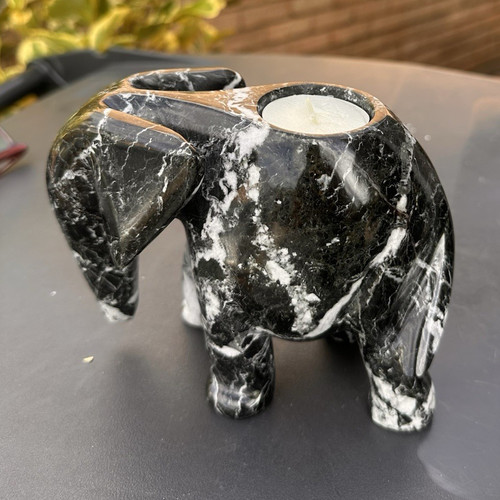 Black white marble elephant - marble,