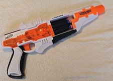 NERF Doomlands Longarm Blaster – White/Orange, Foam Dart Gun Retro