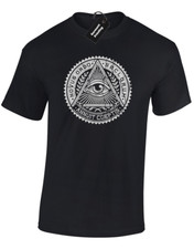 VINTAGE ILLUMINATI MENS T-SHIRT PYRAMID EYE REPTILIAN MASONIC SECRET TOP (COL)