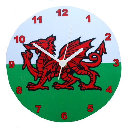 Round welsh dragon clock - dragon,