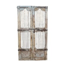 Antique Pale Blue & Cream Indian Teak Jali Door Pair – 19th Century Garden Gate