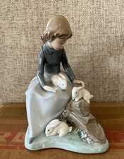 Nao by LLADRO Figure Girl with 3 Rabbits 1026 Excellent Condition