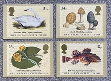 THE LINNEAN SOCIETY 1788-1988, SET OF 4 ROYAL MAIL STAMP POSTCARDS 