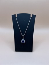 Sterling Silver Hallmarked 925 Box Necklace With Sapphire Blue Gem Teardrop