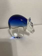 Blue Glass Hippopotamus/Hippo Figurine - Paperweight 