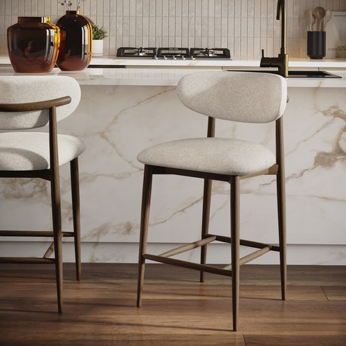 Walnut and beige upholstered - and,