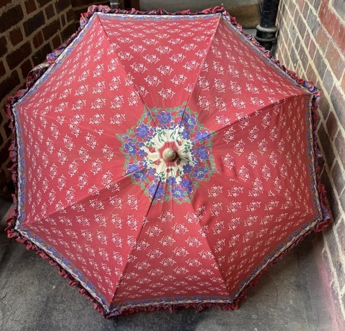 Vintage red floral frilled - floral,