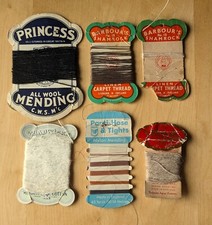 Six original cards of vintage mending threads Chadwick's, Cherub, Barbour's, etc