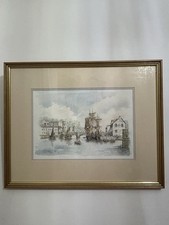 Vintage Nautical Ship Scene Watercolour Signed & Framed 21 X 16” Sailing Vintage