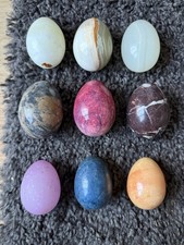 9 Piece Polished Stone Egg Collection with "Made in Italy" Markings