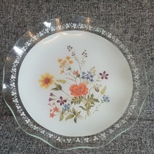 Vintage Fiesta Floral White Glass Wavy Edge Round Plate