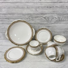 Queen Anne White With Gold Trim Fine Bone China Tea & Cake Set PT