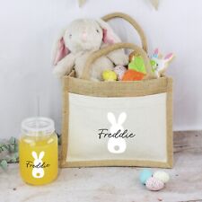 Personalised Easter Jute Bag with Matching Tumbler & Straw Easter Egg Hunt Bag