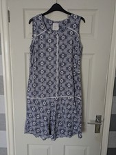 Next Size 12 Shift Dress Knee Length Sleeveless Blue/White Linen Mix