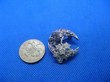 Lovely Silver Tone Multi-Colour Rhinestone Star & Crescent Moon Brooch.