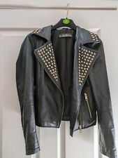 Zara genuine premium black leather gold studded biker jacket - 100% lambskin