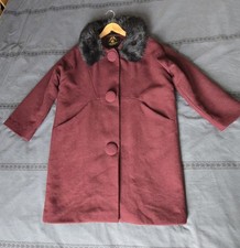 Hell Bunny Purple Winter Autumn Coat Women Size M Faux Fur Collar Vintage Retro