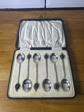 Sterling Silver Guilloche Enamel Coffee Spoons Set (6) – London Hallmark – Boxed
