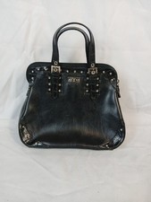 Vintage Playboy Black Leather Handbag Carry Top Small Size Zip Up