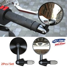 2PCS Motorcycle Rear View Mirrors Round 7/8" Handle Bar End Foldable Motorbike