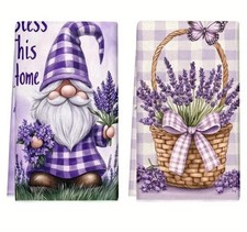 2pcs Lavender gnome home Kitchen Bathroom Tea Towels Absorbent Microfiber Dish 