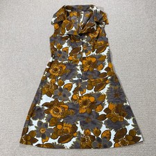 Vintage 1960s Mini Dress Womens Size 10 UK Medium Orange Grey Button 60s 70s