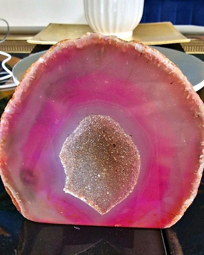 Polished pink agate geode - agate,
