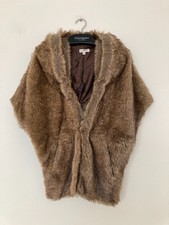 Monsoon Brown Cape Shrug Faux Fur Occasion Wedding Party Lined Sz M -L Pockets