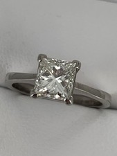 18ct White Gold Diamond Princess Cut Solitaire Ring Natural 1.25 Carat Clean