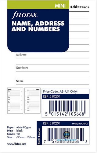 Filofax mini size - filofax, address