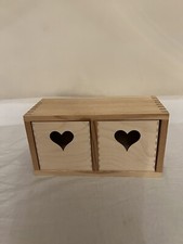 New Natural Wooden finish pinewood storage box 24x10x12H cm 2 drawers trinkets..