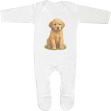 'Golden Retriever Puppy Sitting On The Grass' Baby Sleepsuits (SS056753)