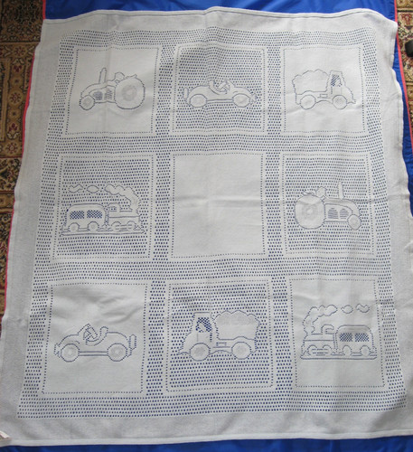 Vintage cot cover blue vehicle - cot,