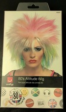 Ladies 80s Attitude Wig Multi Coloured Cutie Rock Punk Wild Child Fancy Dress