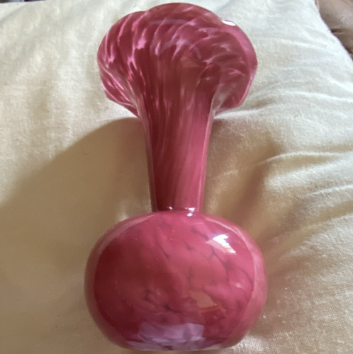Pink white swirl glass vase - &,