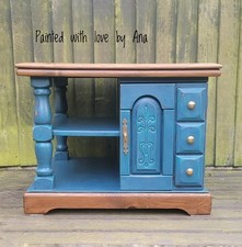 Pine Coffee Table Painted Blue  hand painted distressed rustic table