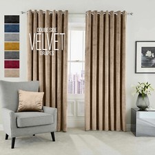 Luxury Velvet Curtains PAIR of Blackout Eyelet Ring Top Fully Lined Ready Made